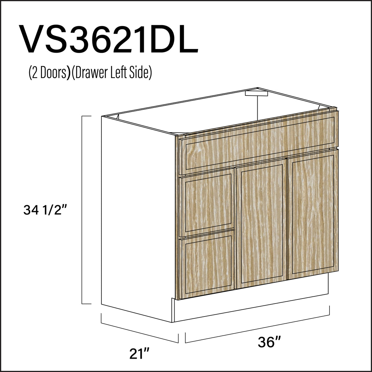 Angel Oak Slim Shaker 2-Drawer Vanity (L) Base Cabinet - 36" W x 34.5" H x 21" D