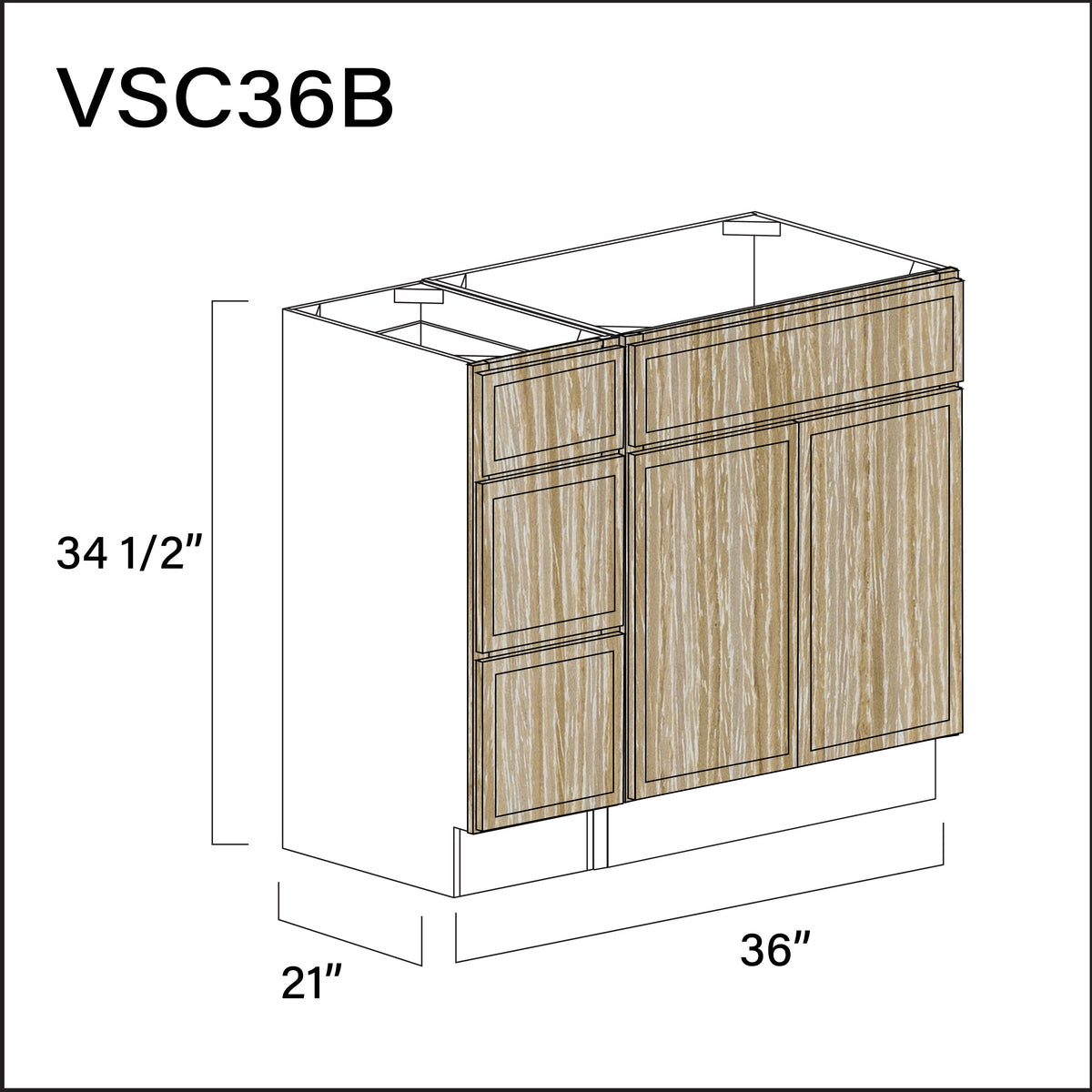 Angel Oak Slim Shaker Vanity Sink Combo B Cabinets - 36" W x 34.5" H x 21" D