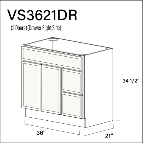 Angel White Slim Shaker 2-Drawer Vanity (R) Base Cabinet - 36" W x 34.5" H x 21" D