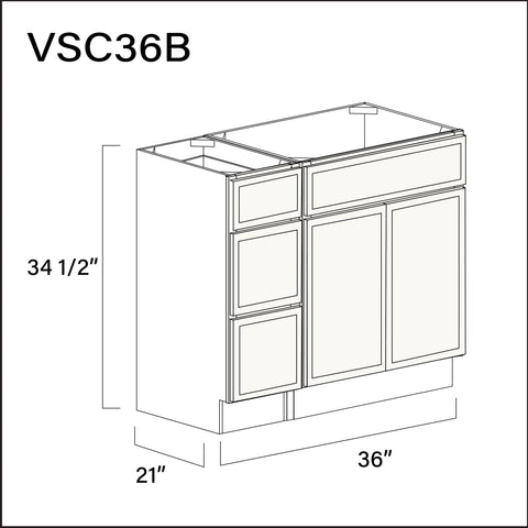 Angel White Slim Shaker Vanity Sink Combo B Cabinets - 36" W x 34.5" H x 21" D