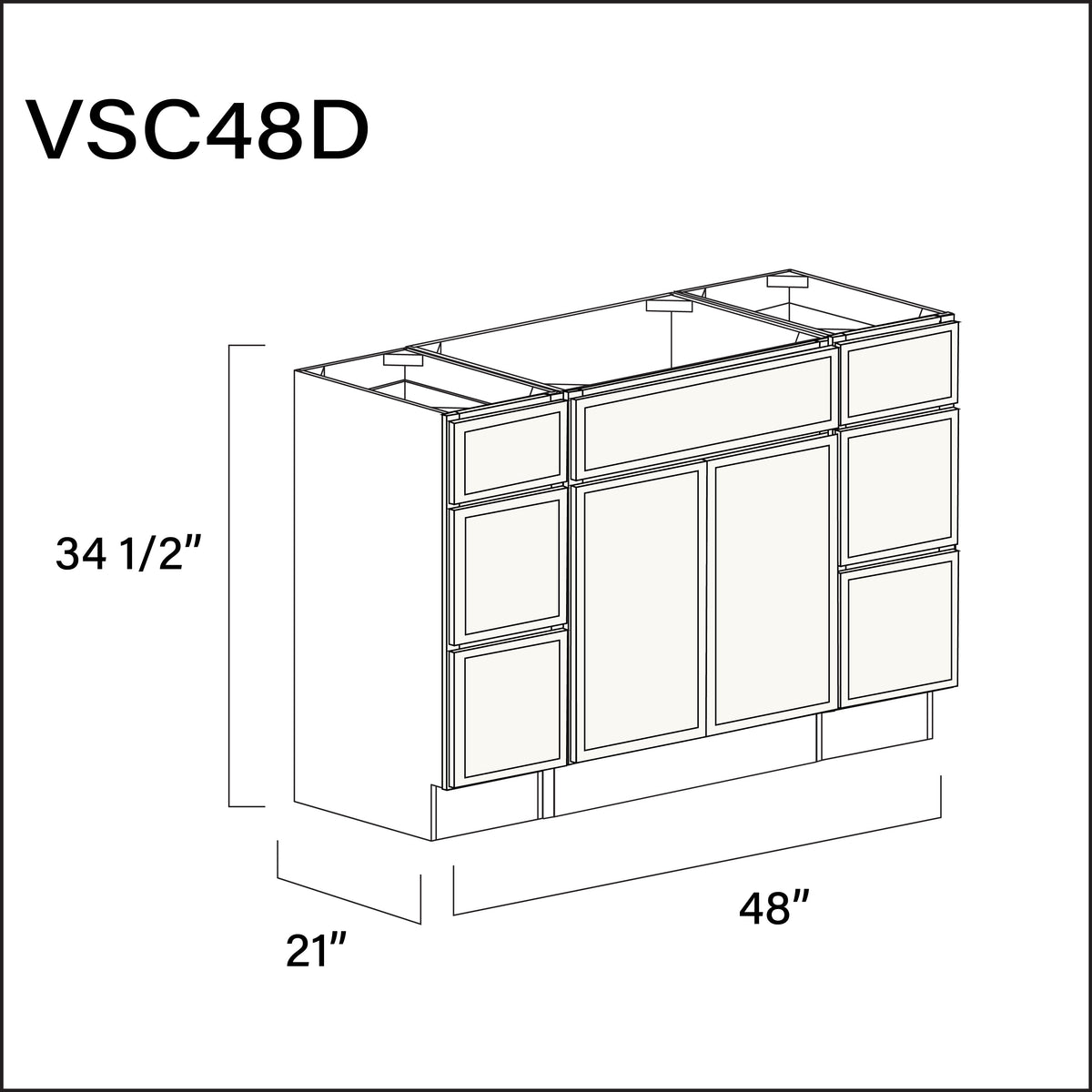 Angel White Slim Shaker Vanity Sink Combo D Cabinets - 48" W x 34.5" H x 21" D