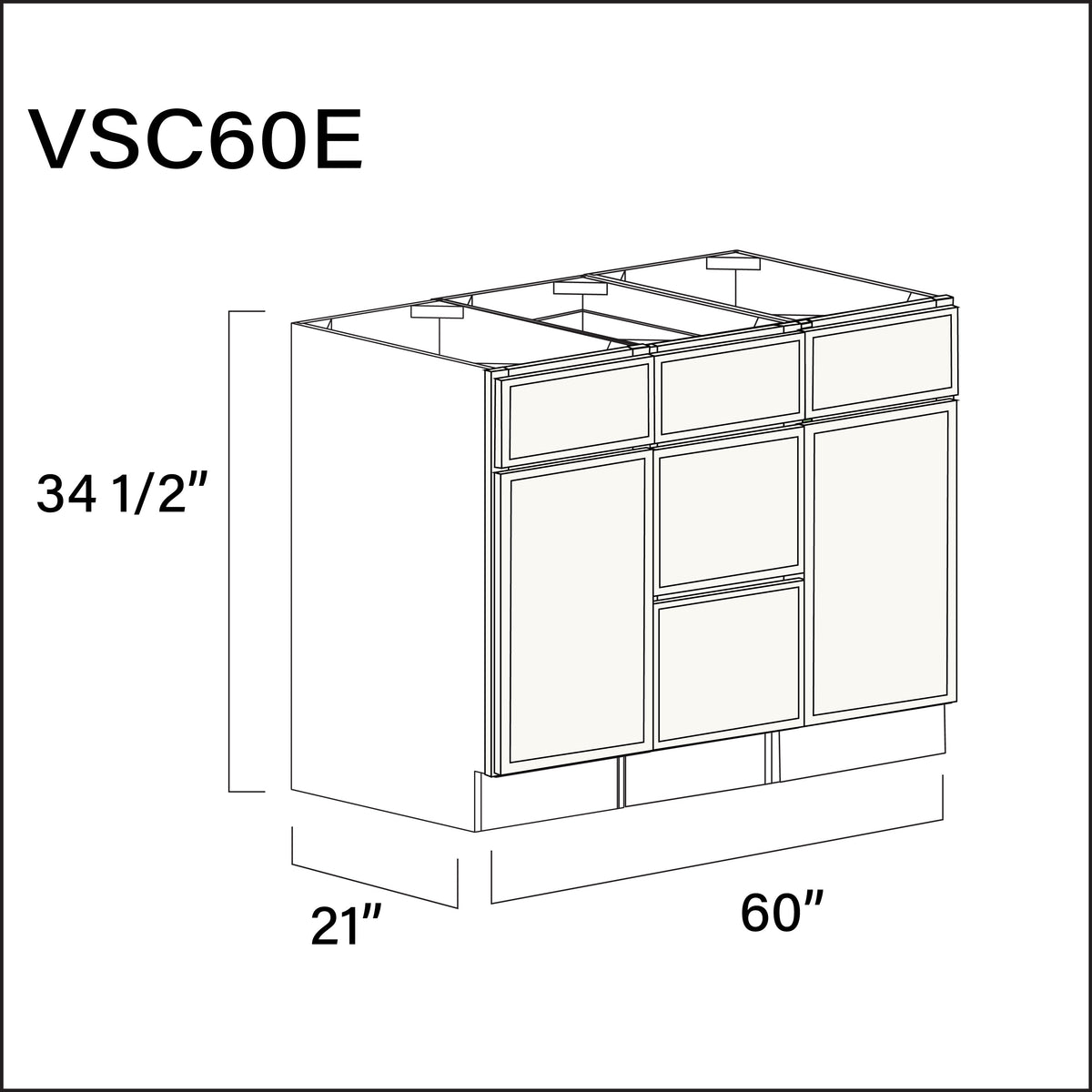 Angel White Slim Shaker Vanity Sink Combo E Cabinets - 60" W x 34.5" H x 21" D