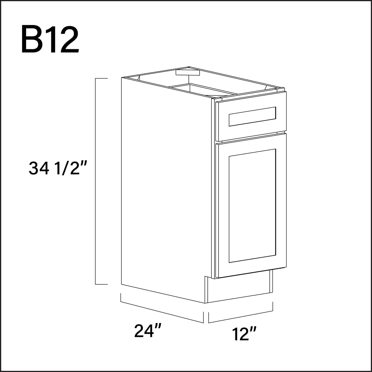 Pure White Antique 1 Drawer 1 Door Kitchen Base Cabinet - 12" W x 34.5" H x 24" D