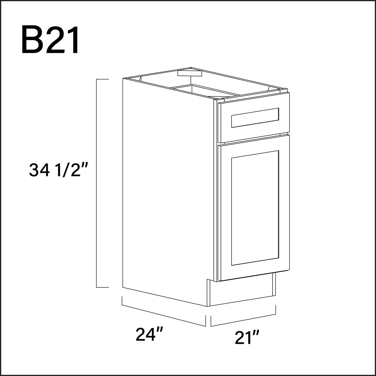 Pure White Antique 1 Drawer 1 Door Kitchen Base Cabinet - 21" W x 34.5" H x 24" D