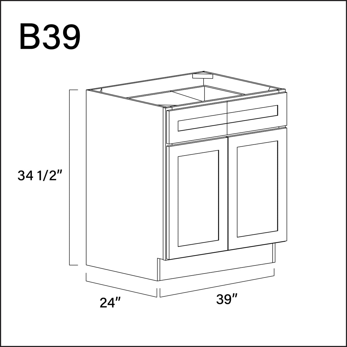 Pure White Antique 2 Drawer 2 Door Kitchen Base Cabinet - 39" W x 34.5" H x 24" D