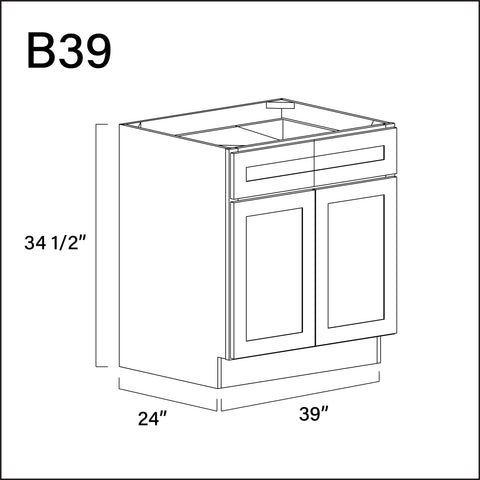 Pure White Antique 2 Drawer 2 Door Kitchen Base Cabinet - 39" W x 34.5" H x 24" D