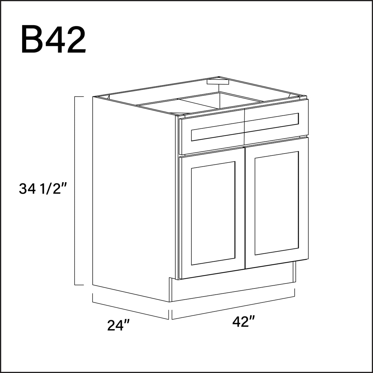 Pure White Antique 2 Drawer 2 Door Kitchen Base Cabinet - 42" W x 34.5" H x 24" D