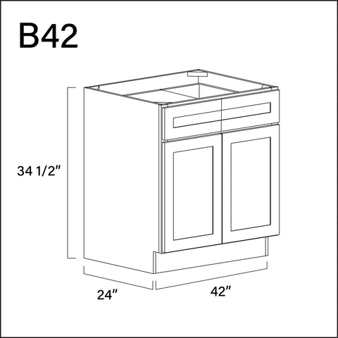 Pure White Antique 2 Drawer 2 Door Kitchen Base Cabinet - 42" W x 34.5" H x 24" D