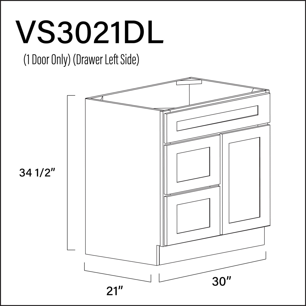 Revival White Antique 2-Drawer Vanity (L) Base Cabinet - 30" W x 34.5" H x 21" D