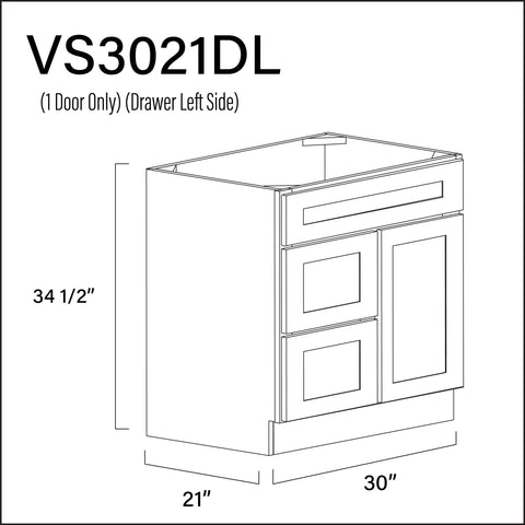 Revival White Antique 2-Drawer Vanity (L) Base Cabinet - 30" W x 34.5" H x 21" D