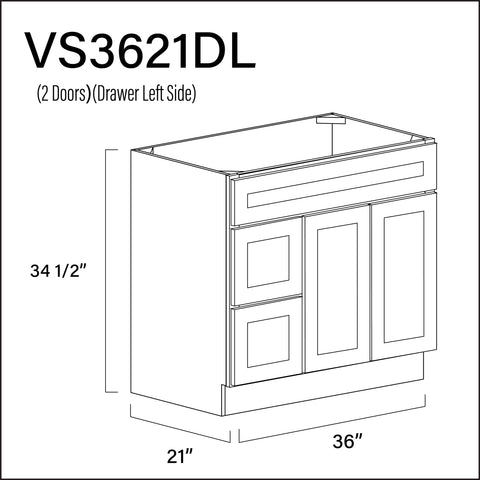 Revival White Antique 2-Drawer Vanity (L) Base Cabinet - 36" W x 34.5" H x 21" D