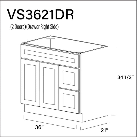 Pure White Antique 2-Drawer Vanity (R) Base Cabinet - 36" W x 34.5" H x 21" D