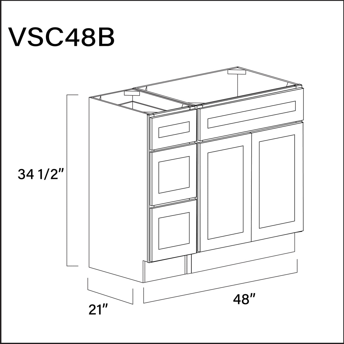 Revival White Antique Vanity Sink Combo B Cabinets - 48" W x 34.5" H x 21" D