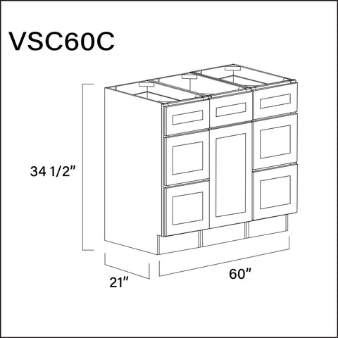 Revival White Antique Vanity Sink Combo C Cabinets - 60" W x 34.5" H x 21" D