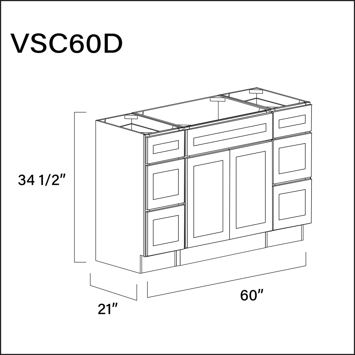 Revival White Antique Vanity Sink Combo D Cabinets - 60" W x 34.5" H x 21" D