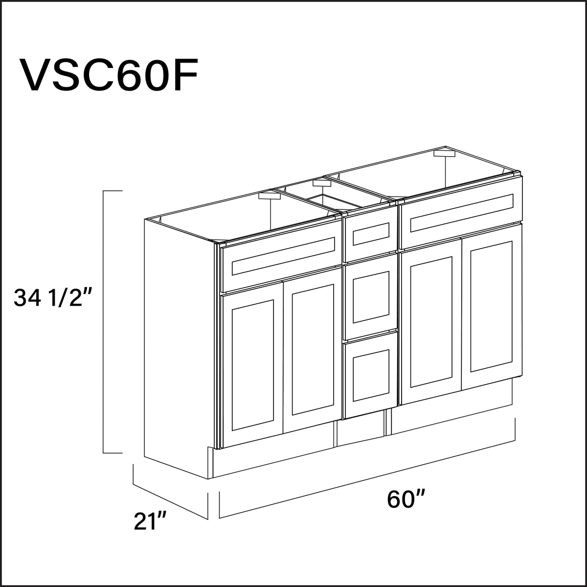 Revival White Antique Vanity Sink Combo F Cabinets - 60" W x 34.5" H x 21" D