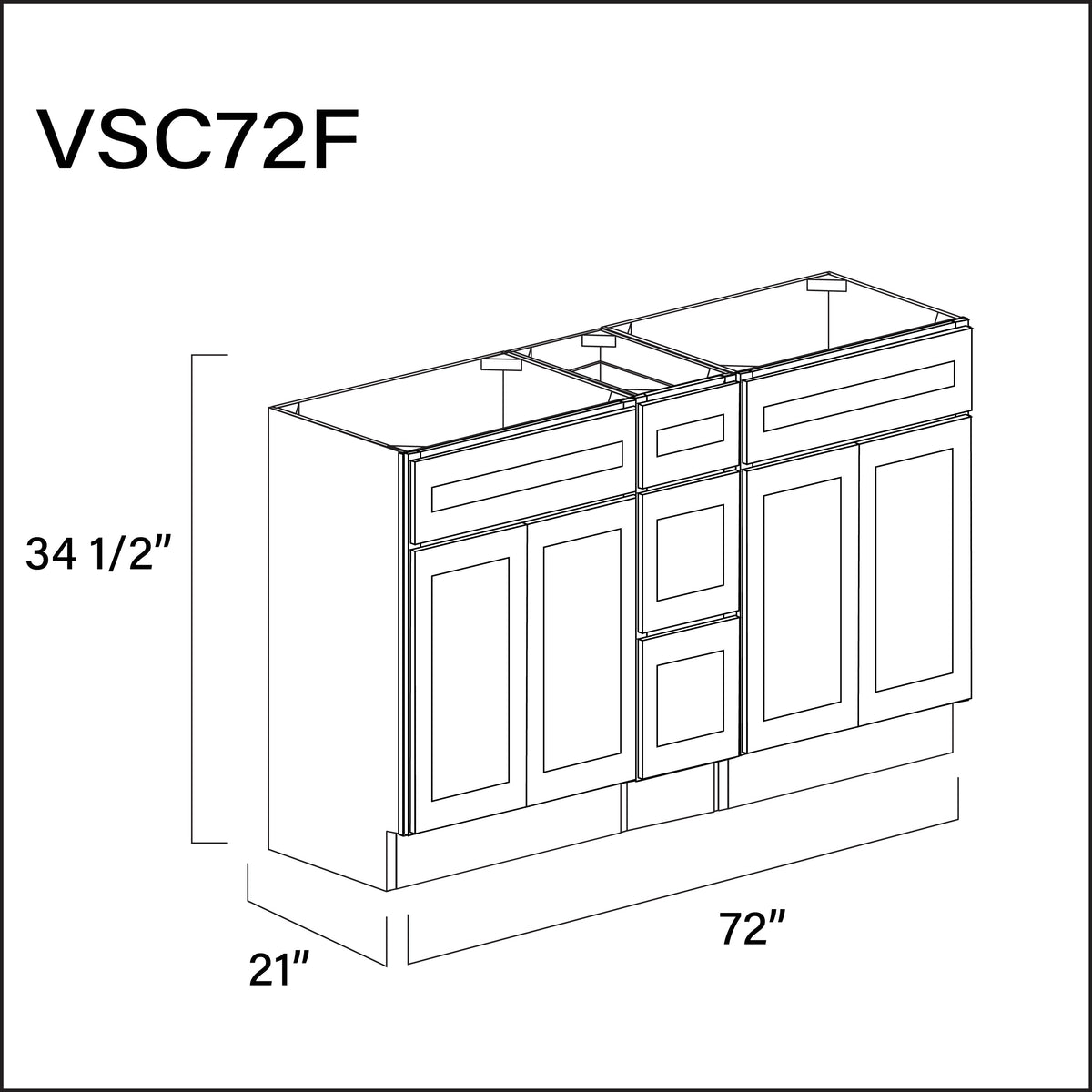 Revival White Antique Vanity Sink Combo F Cabinets - 72" W x 34.5" H x 21" D