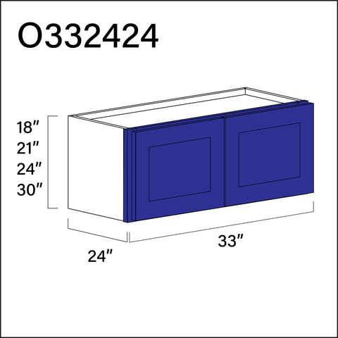 Royal Blue Shaker Double Door Oven Upper Cabinet - 33" W x 24" H x 24" D