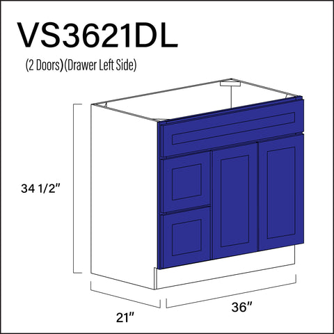 Royal Blue Shaker 2-Drawer Vanity (L) Base Cabinet - 36" W x 34.5" H x 21" D