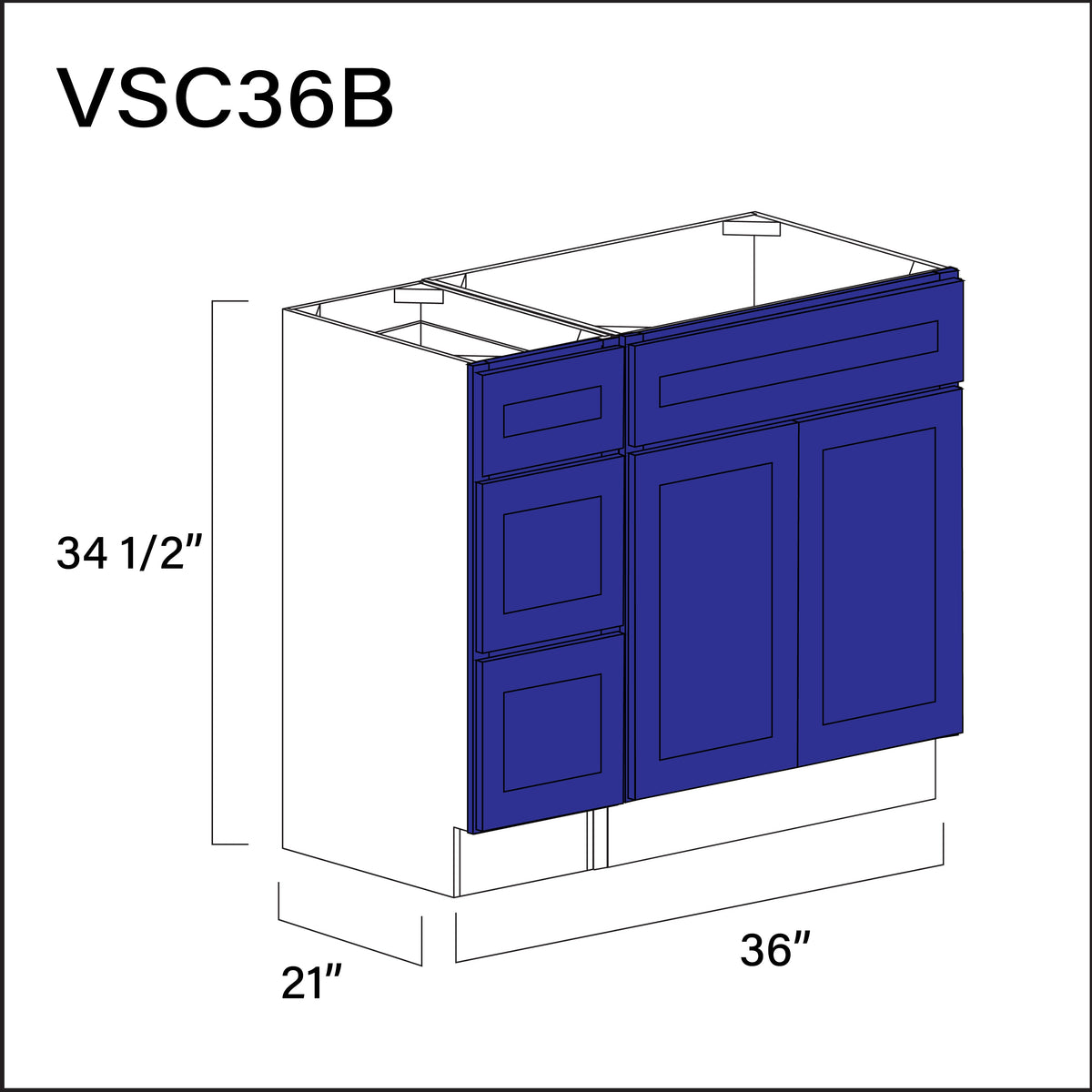 Royal Blue Shaker Vanity Sink Combo B Cabinets - 36" W x 34.5" H x 21" D