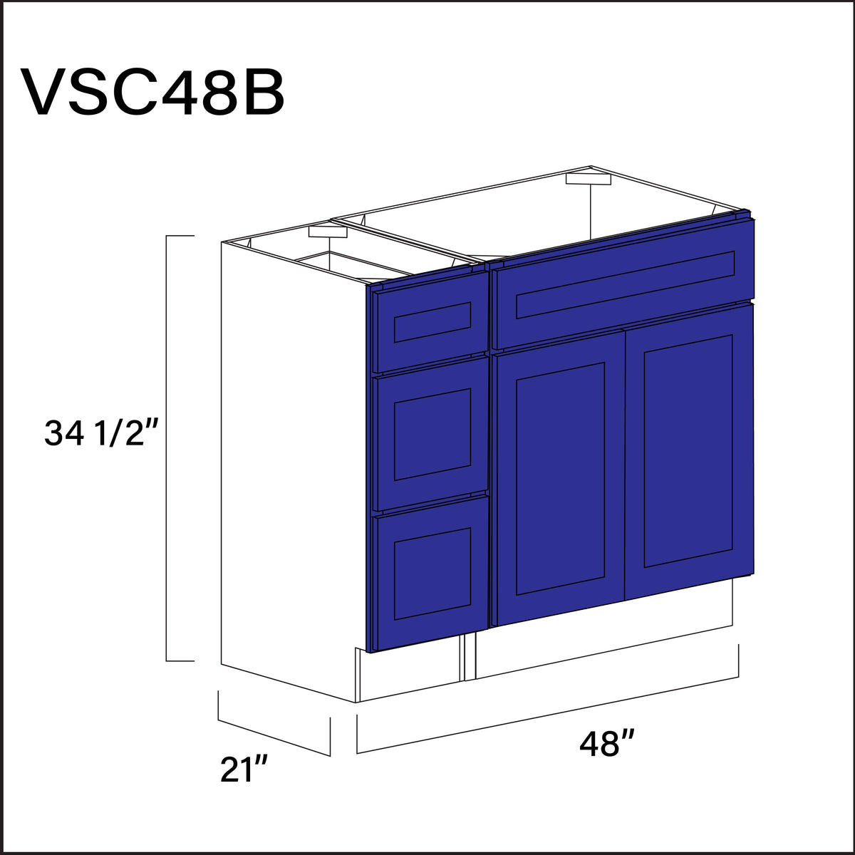 Royal Blue Shaker Vanity Sink Combo B Cabinets - 48" W x 34.5" H x 21" D