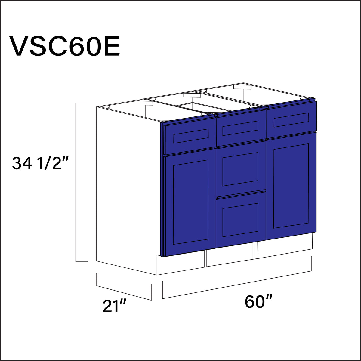 Royal Blue Shaker Vanity Sink Combo E Cabinets - 60" W x 34.5" H x 21" D