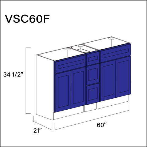 Royal Blue Shaker Vanity Sink Combo F Cabinets - 60" W x 34.5" H x 21" D