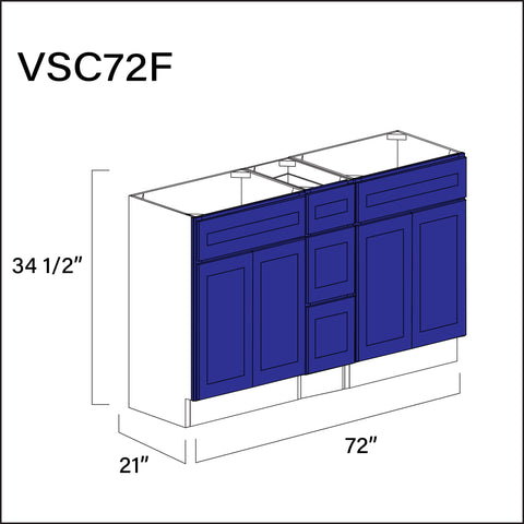 Royal Blue Shaker Vanity Sink Combo F Cabinets - 72" W x 34.5" H x 21" D