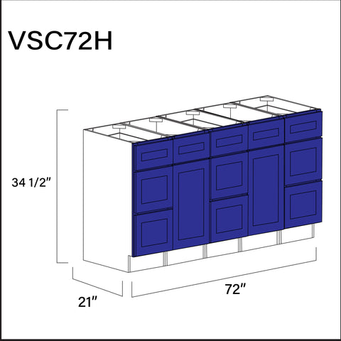 Royal Blue Shaker Vanity Sink Combo H Cabinets - 72" W x 34.5" H x 21" D