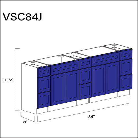 Royal Blue Shaker Vanity Sink Combo J Cabinets - 84" W x 34.5" H x 21" D