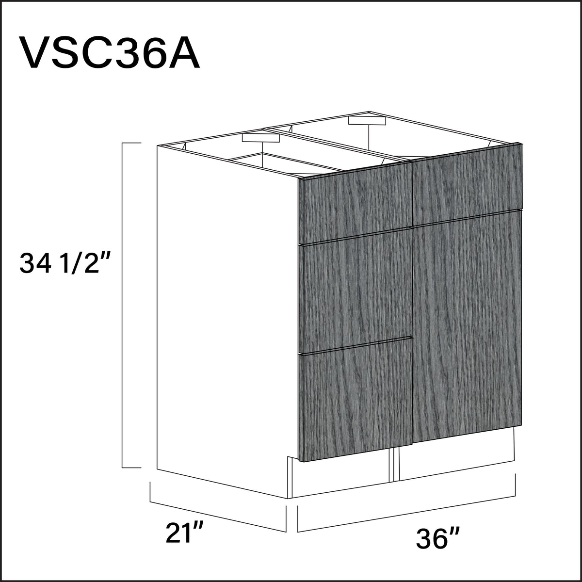 Textured Gray Frameless Vanity Sink Combo A Cabinets - 36" W x 34.5" H x 21" D