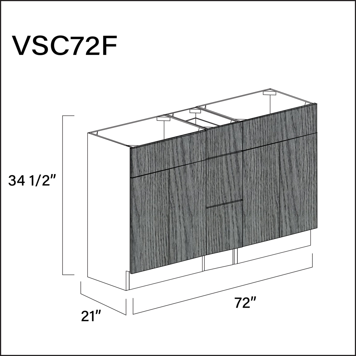 Textured Gray Frameless Vanity Sink Combo F Cabinets - 72" W x 34.5" H x 21" D