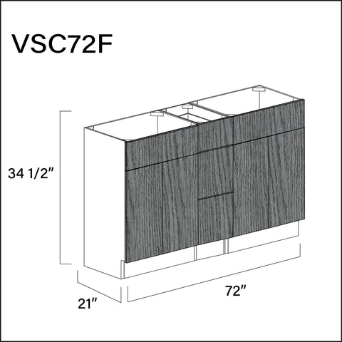 Textured Gray Frameless Vanity Sink Combo F Cabinets - 72" W x 34.5" H x 21" D