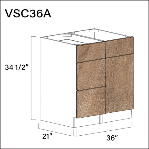 Textured Oak Frameless Vanity Sink Combo A Cabinets - 36" W x 34.5" H x 21" D