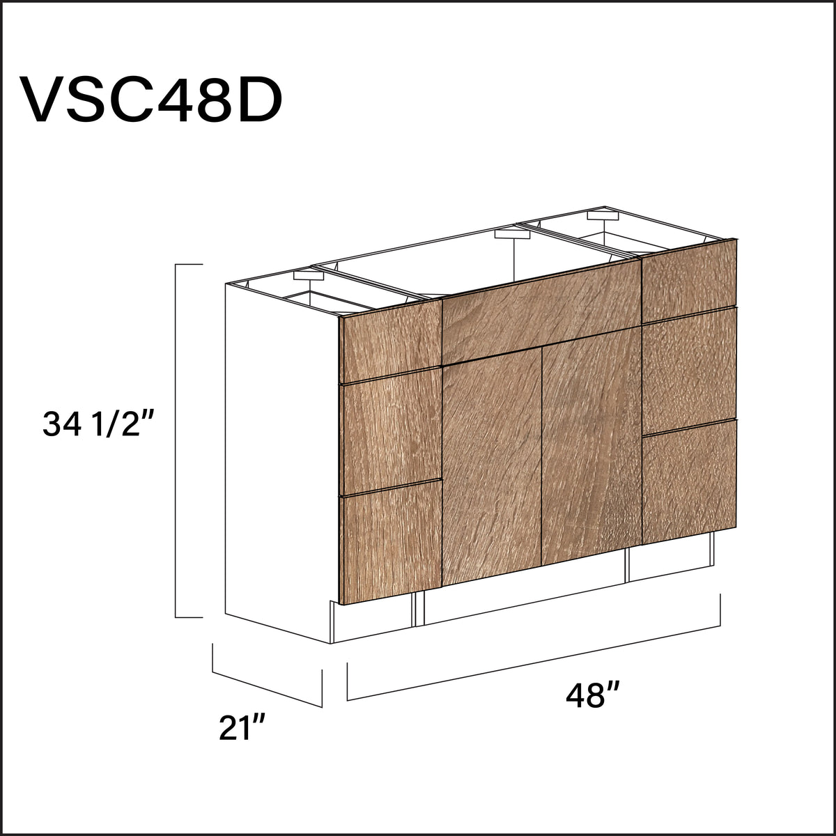 Textured Oak Frameless Vanity Sink Combo D Cabinets - 48" W x 34.5" H x 21" D