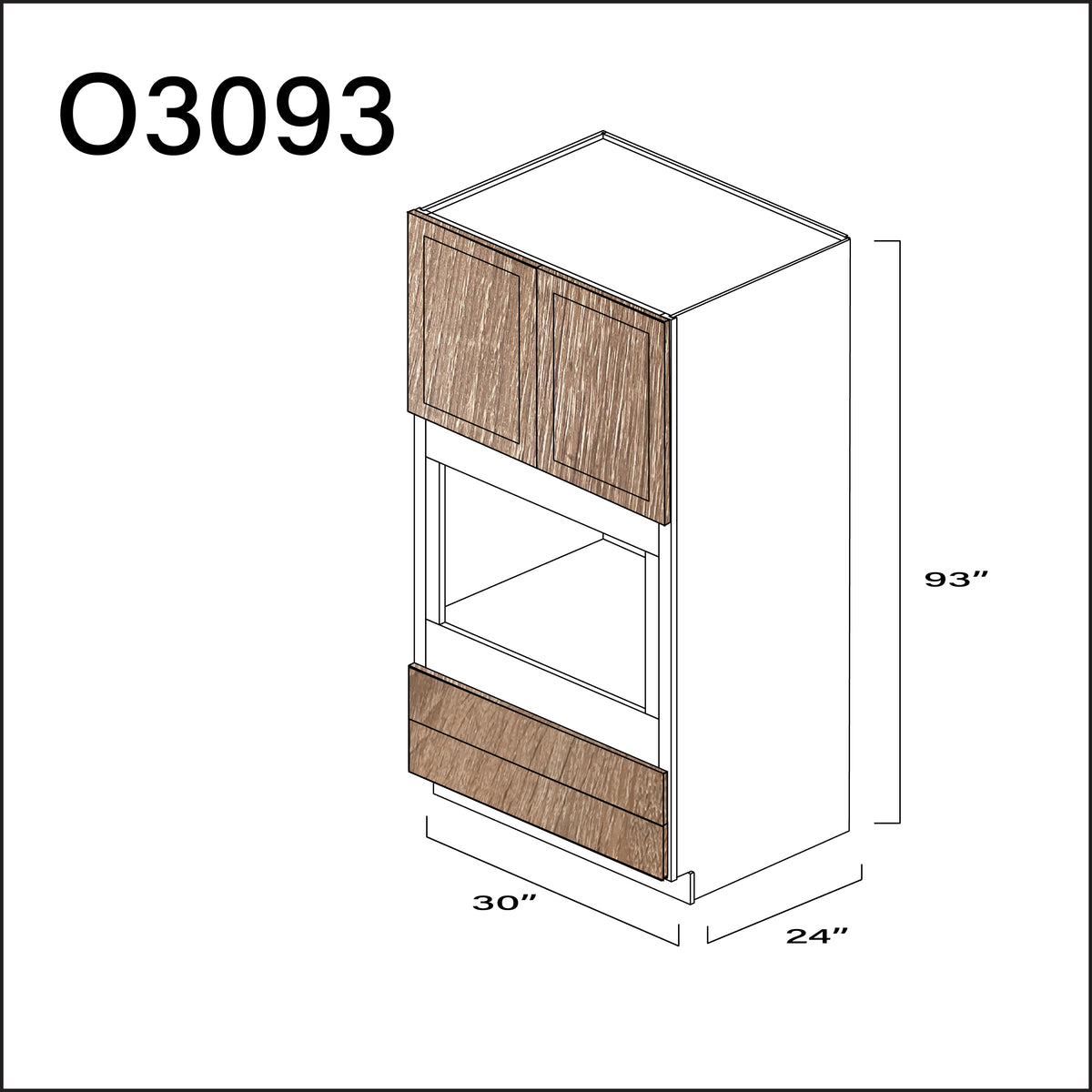 Textured Oak Shaker Single Oven Cabinet - 30" W x 93" H x 24" D