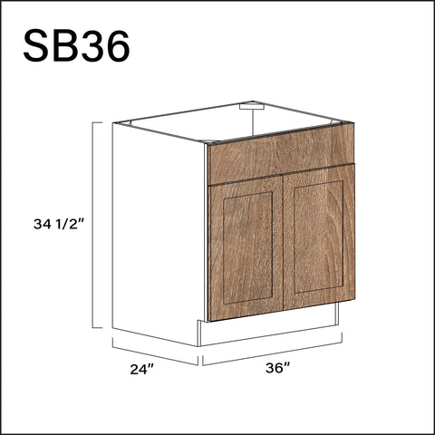 Textured Oak Shaker Sink Base Kitchen Cabinet - 36" W x 34.5" H x 24" D