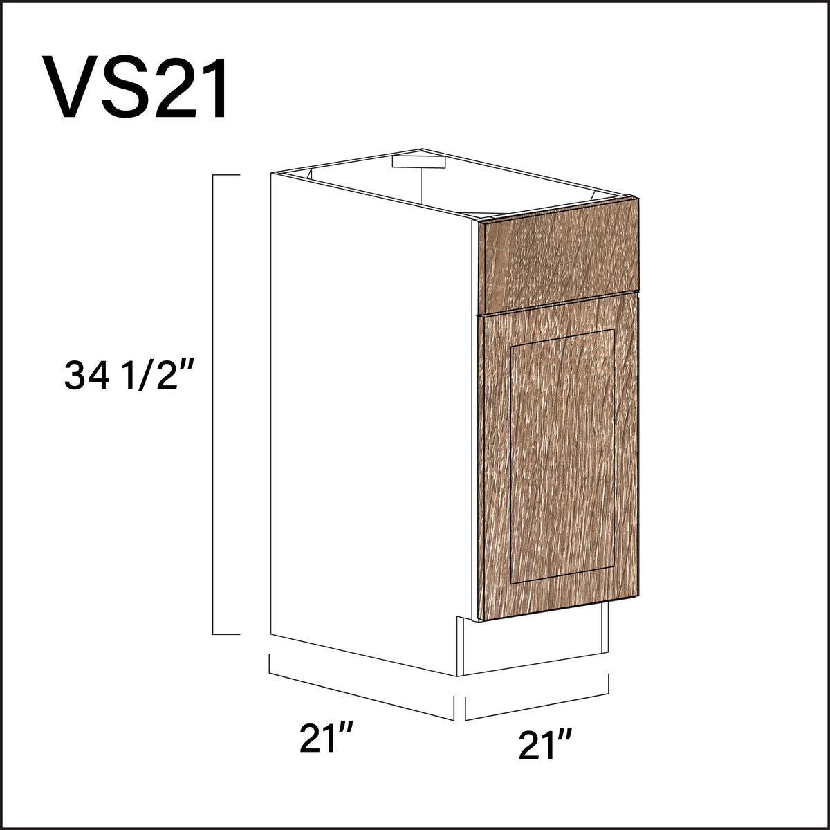 Textured Oak Shaker Vanity Sink Base Cabinet - 21" W x 34.5" H x 21" D