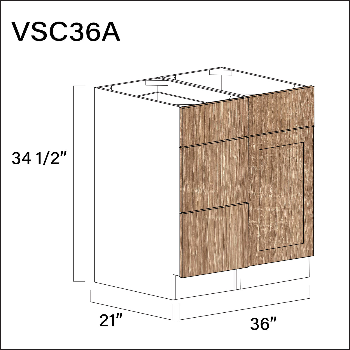 Textured Oak Shaker Vanity Sink Combo A Cabinets - 36" W x 34.5" H x 21" D