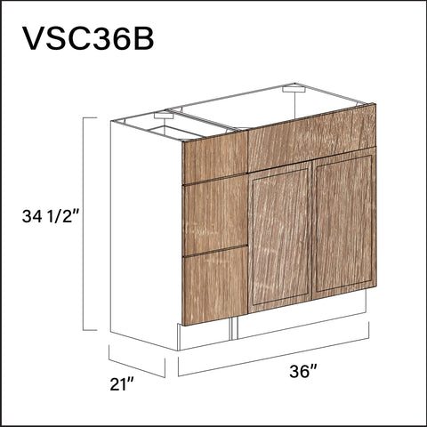 Textured Oak Shaker Vanity Sink Combo B Cabinets - 36" W x 34.5" H x 21" D