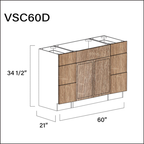 Textured Oak Shaker Vanity Sink Combo D Cabinets - 60" W x 34.5" H x 21" D