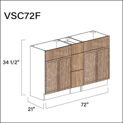 Textured Oak Shaker Vanity Sink Combo F Cabinets - 72" W x 34.5" H x 21" D