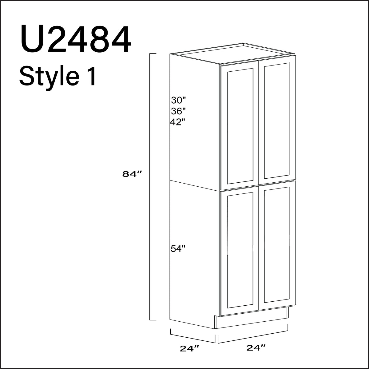 White Shaker Double Door Pantry Cabinet - 24" W x 84" H x 24" D