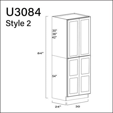 White Shaker Double Door Pantry Cabinet - 30" W x 84" H x 24" D