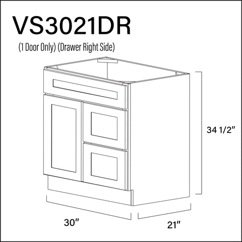 White Shaker 2-Drawer Vanity (R) Base Cabinet - 30" W x 34.5" H x 21" D