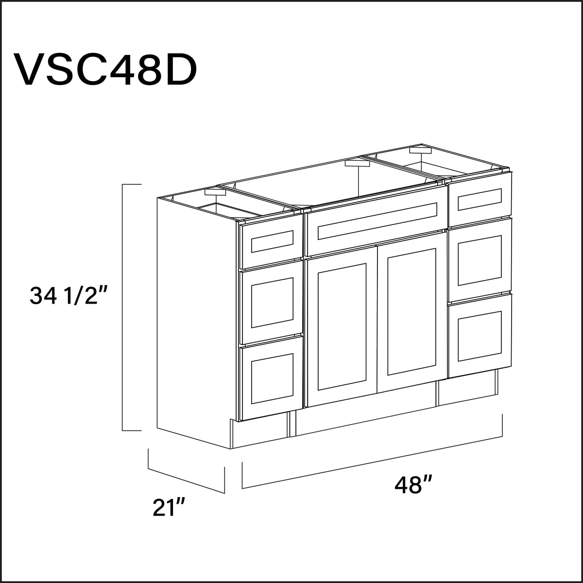 White Shaker Vanity Sink Combo D Cabinets - 48" W x 34.5" H x 21" D