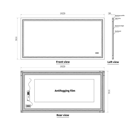 Arba 72" x 30" Frameless Rectangular Anti-Fog Adjustable LED Light Bathroom Vanity Mirror in Silver