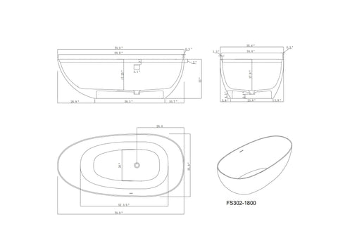 Arba 71" x 35" Freestanding Solid Surface Bathtub in Dark Gray Outside and White Inside