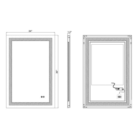 Arba 24" x 36" Frameless Rectangular Anti-Fog Adjustable LED Light Bathroom Vanity Mirror With Magnifying Glass