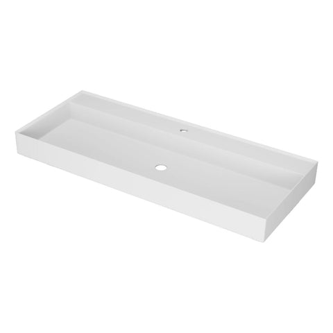 Arba 47" x 19" Rectangular Solid Surface Basin Vessel Sink in Matte White